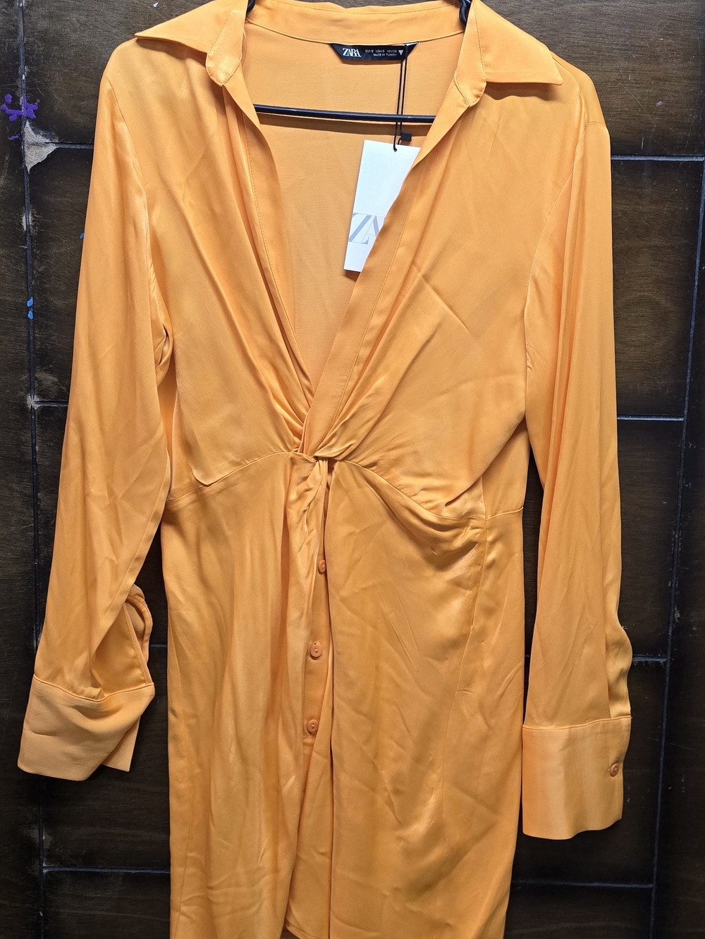 Zara Orange Twist-Front Button Dress Mini S Nwt
